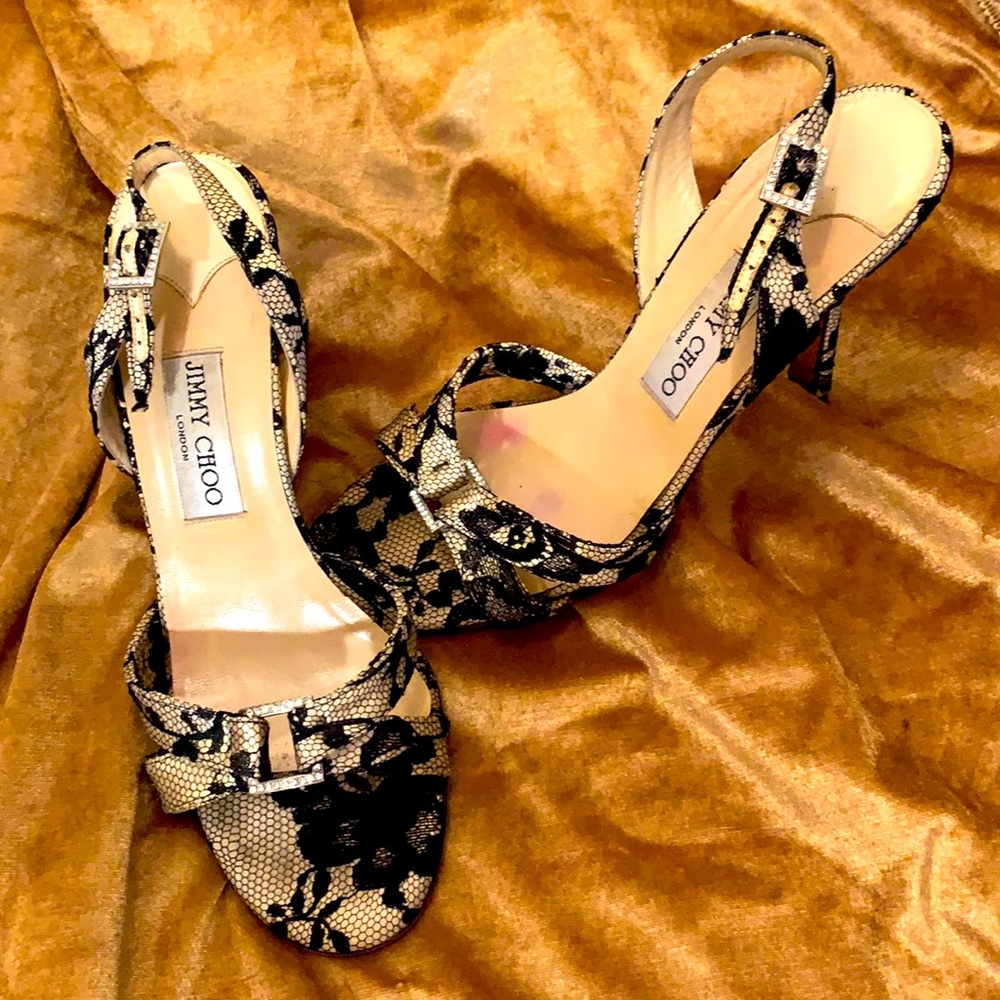 Jimmy Choo, 4” stilettos,  lace motif, 9 1/2, EUC
